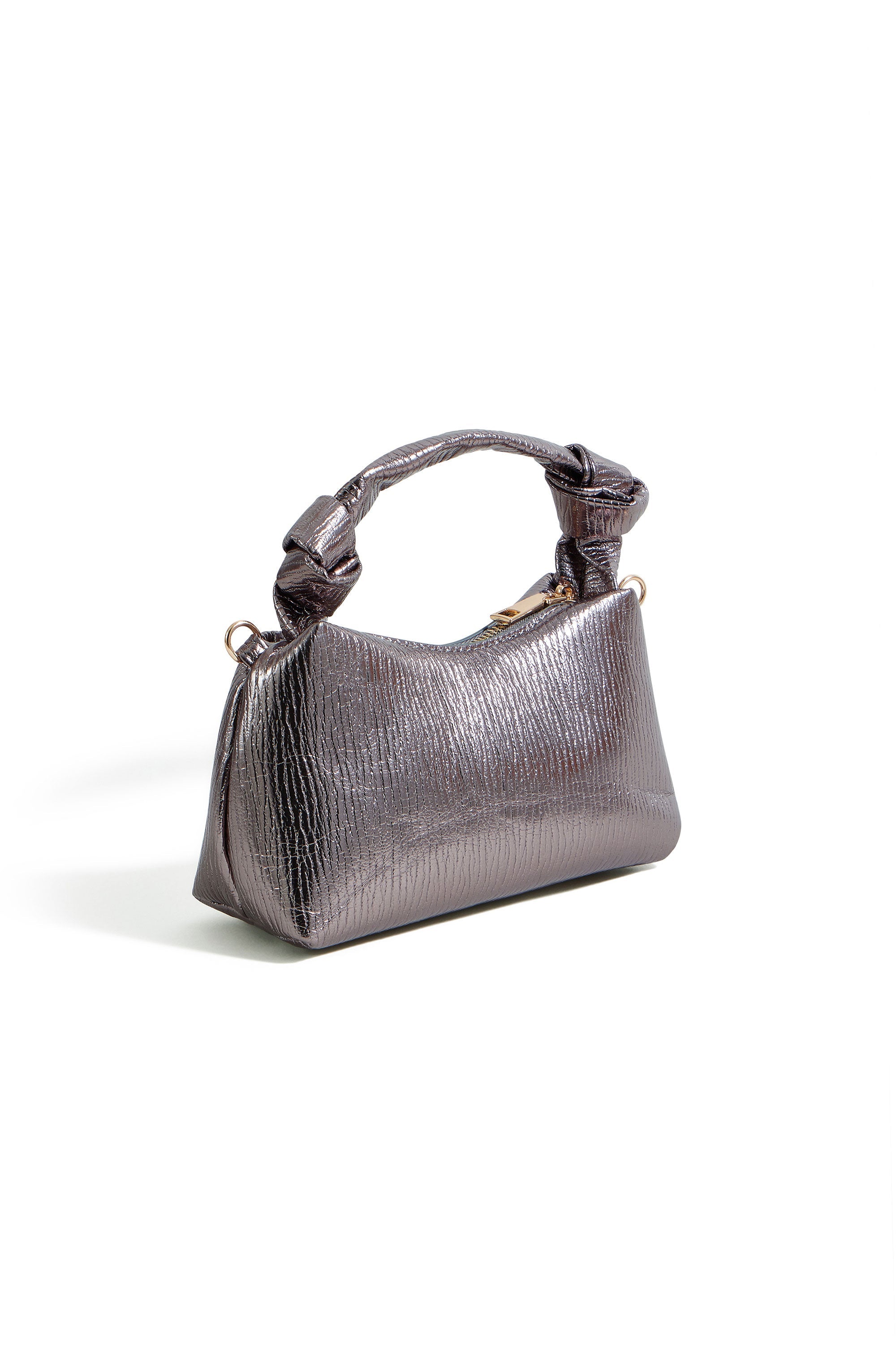 Yumi Pewter Textured Small Knot Handle Handbag