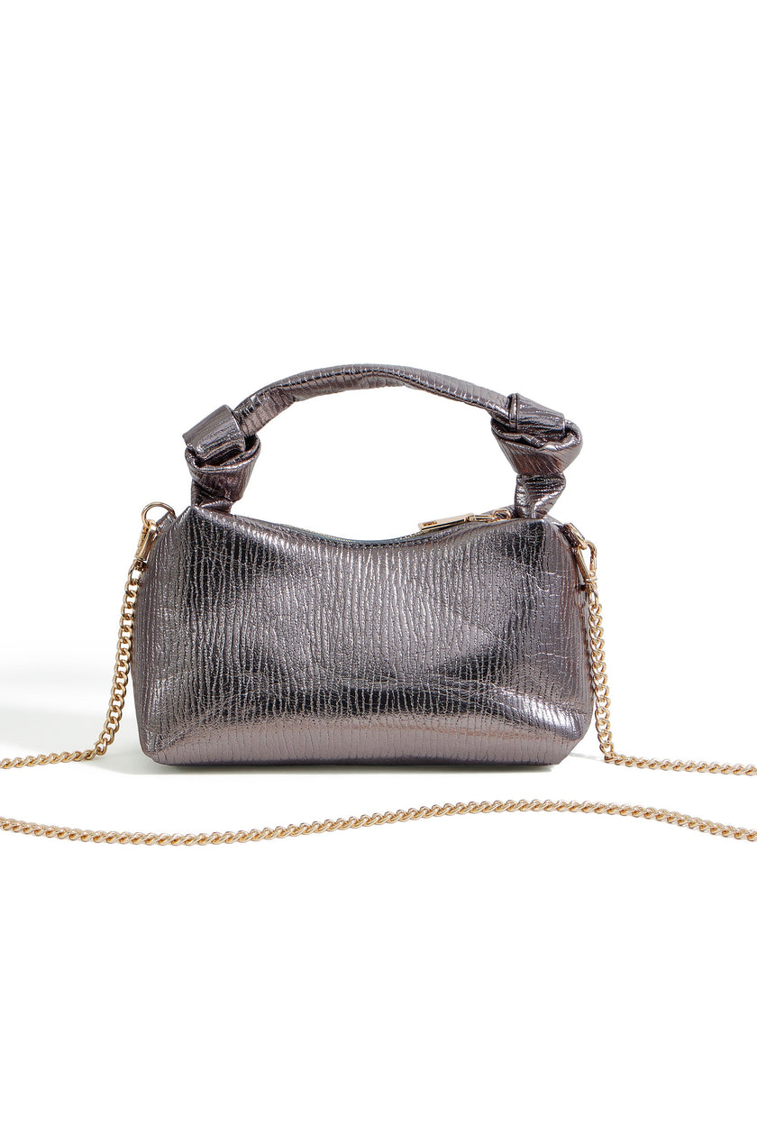 Sac à main Yumi petit format à poignée nouée en étain texturé