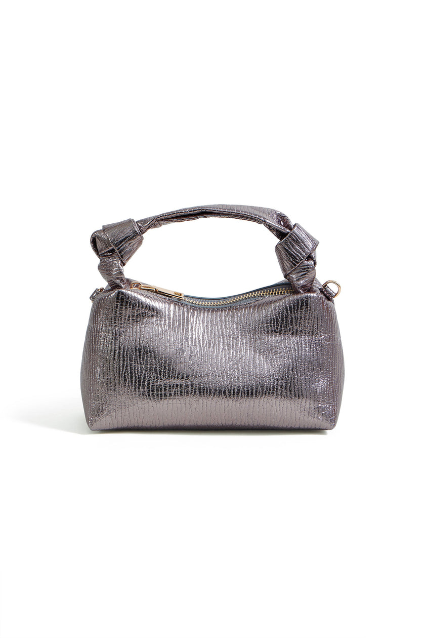 Sac à main Yumi petit format à poignée nouée en étain texturé