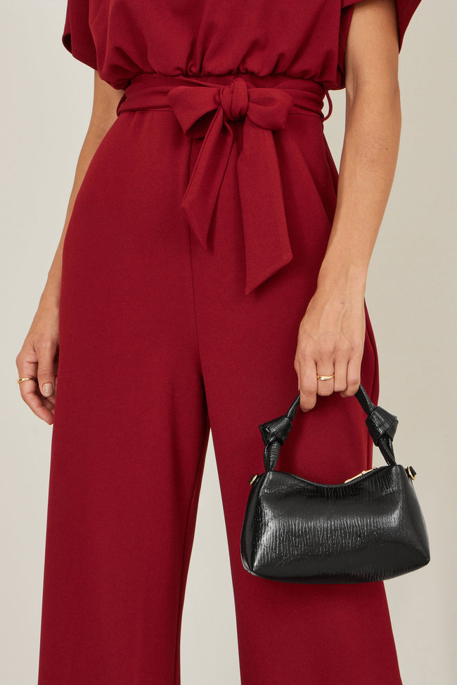 Yumi Black Textured Small Knot Handle Handbag