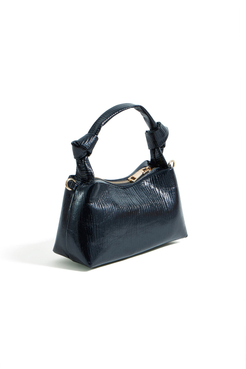 Yumi Black Textured Small Knot Handle Handbag