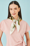 Yumi Ivory100% Silk Botanical Rose Print Scarf