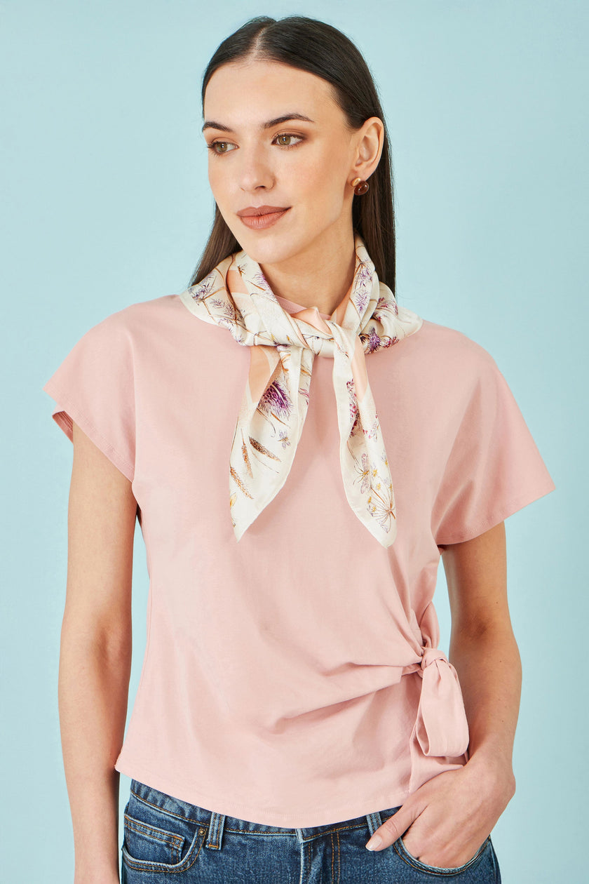Yumi Ivory 100% Silk Delicate Floral Print Scarf