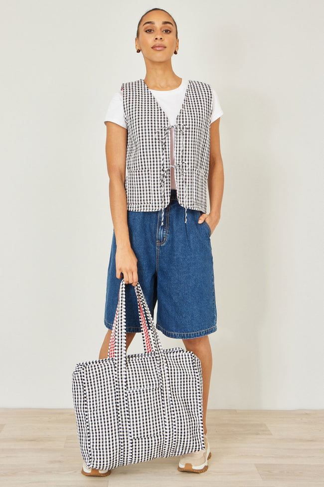 Yumi Black Gingham Quilted Shopper Bag