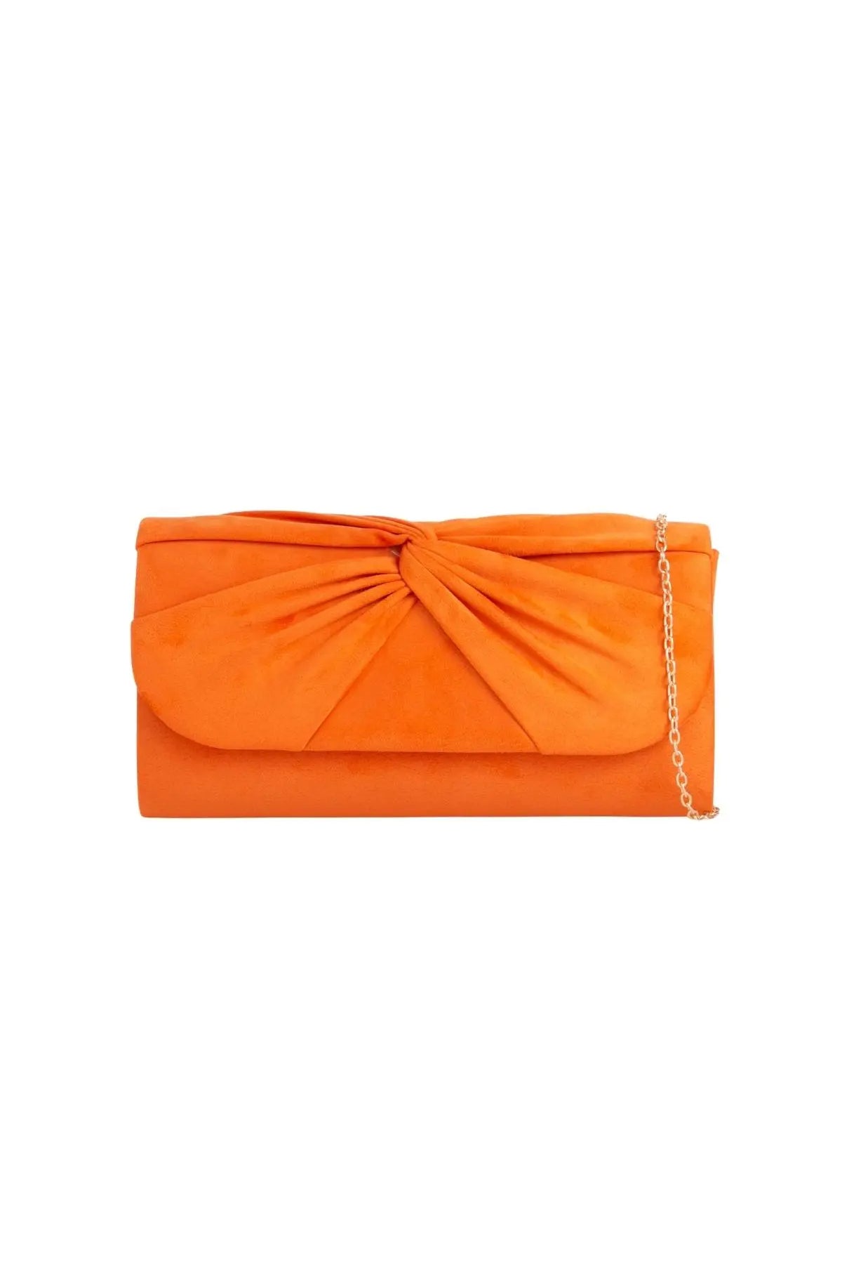 Pochette in camoscio arancione con dettaglio a nodo
