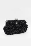 Pochette con perle nere e cristalli con dettagli argentati