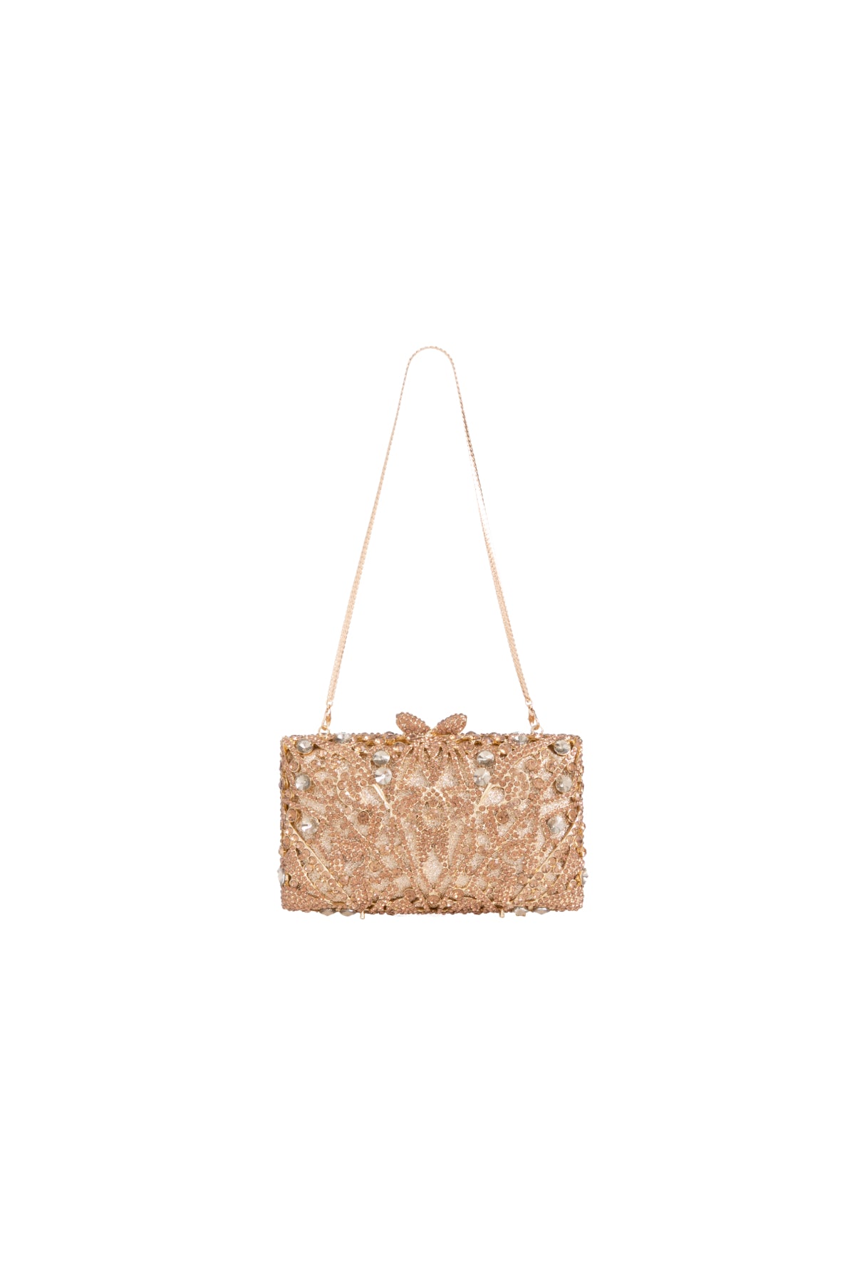 Bolso de mano dorado con adornos de cristal
