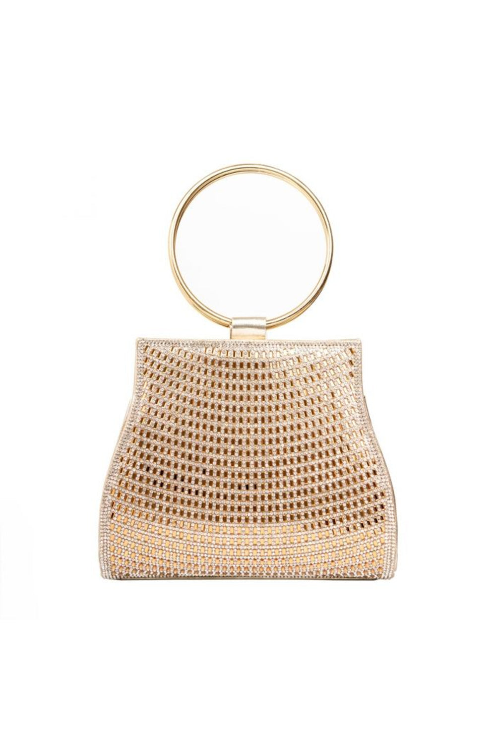 Borsetta clutch dorata con strass e manici superiori