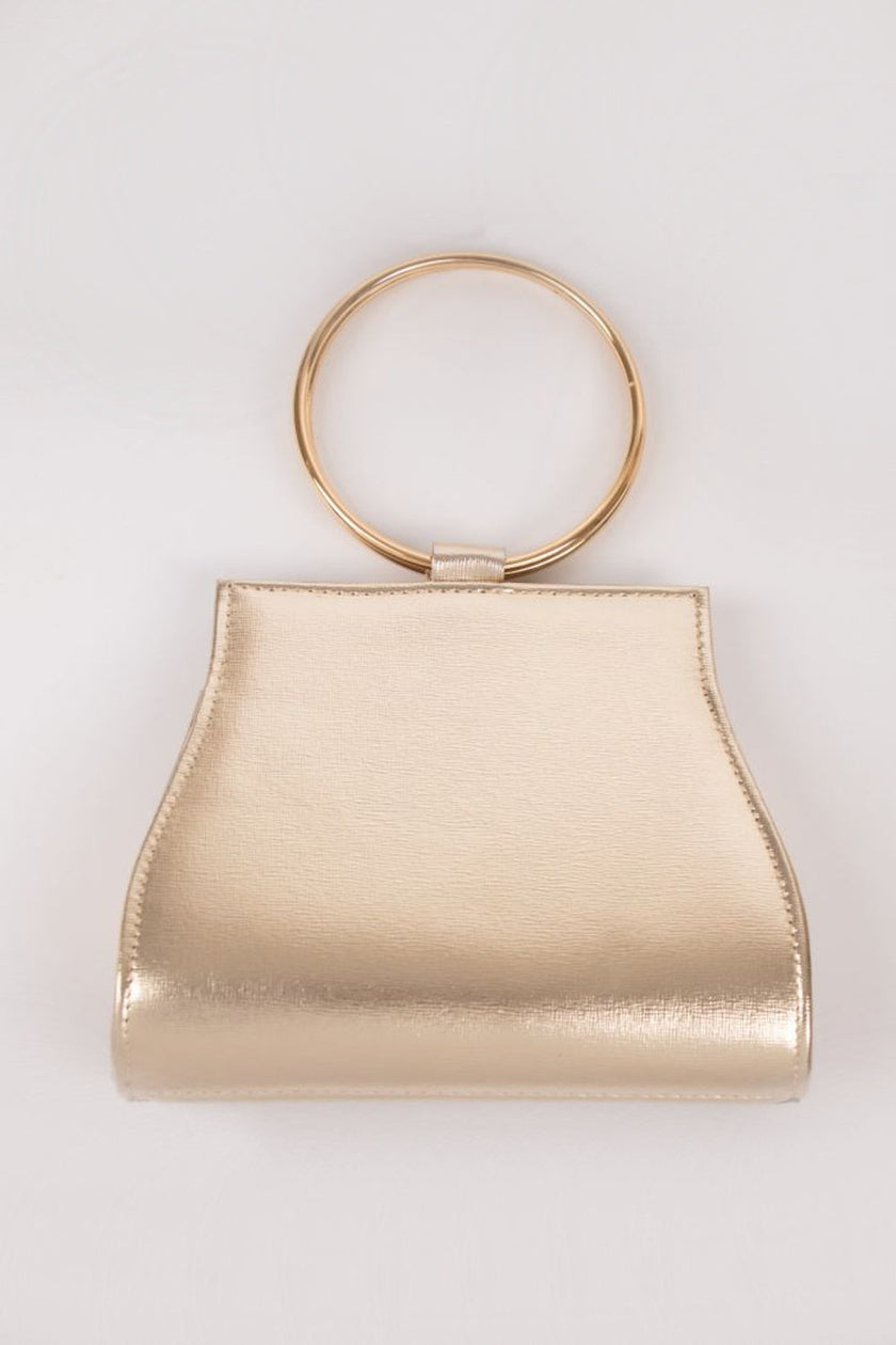 Borsetta clutch dorata con strass e manici superiori