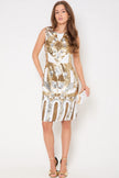 Abito midi senza maniche con paillettes oro