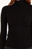 Sort ribstrikket rullekravebluse
