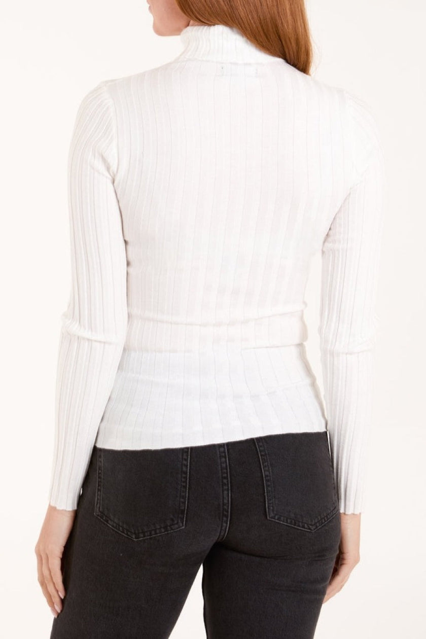 Cream Ribbed Roll Neck Jumper