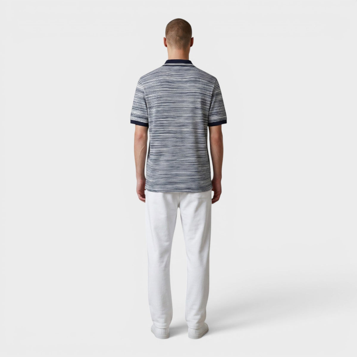 Striped Contrast Collar Polo Shirt Space Dyed Navy White