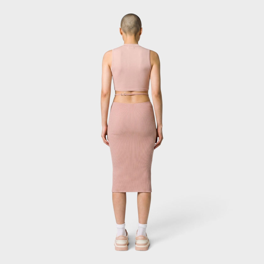 Ribbed Staggered Midi Skirt Pink