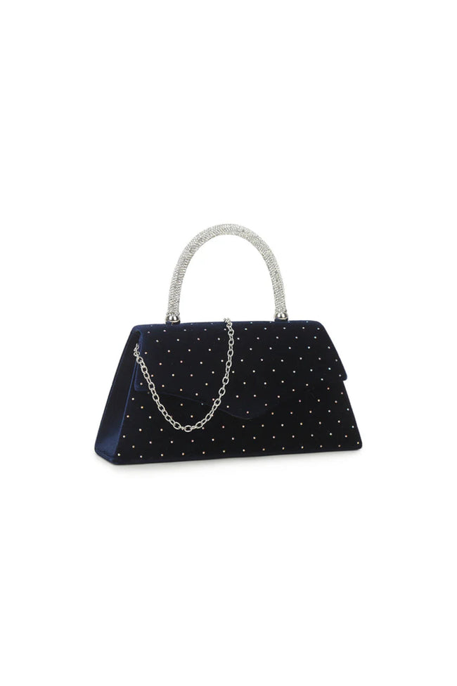 Navy Embellished Velvet Small Top Handle Evening Bag