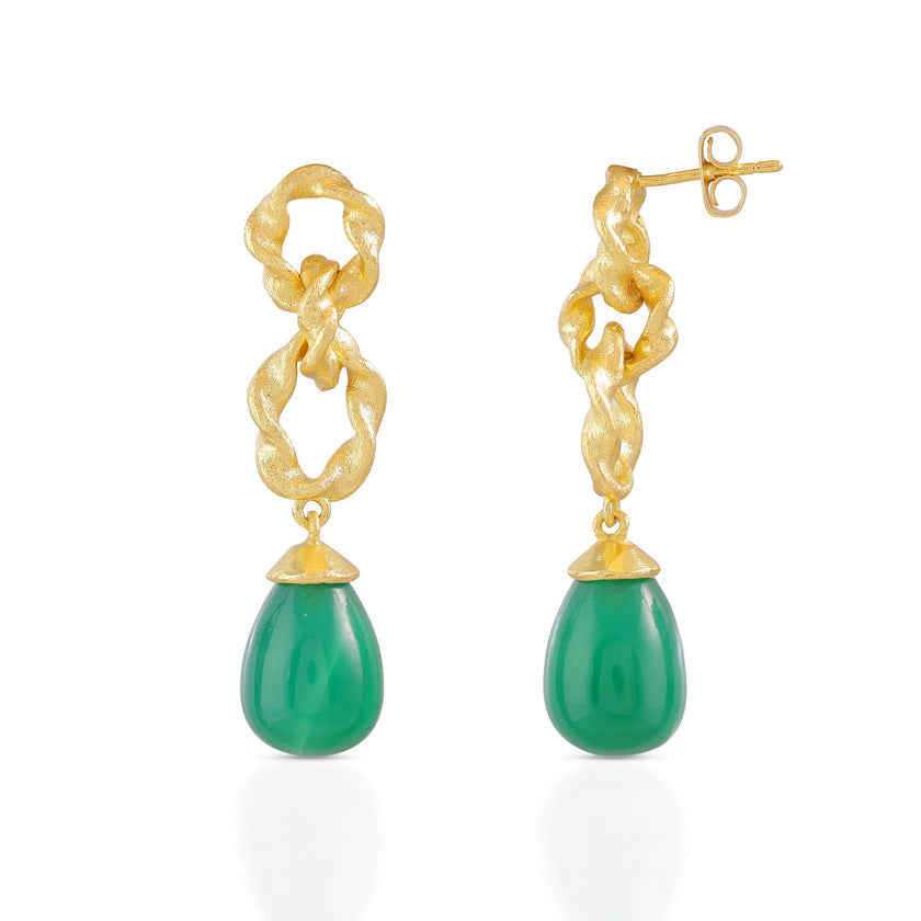 Moirai Double Twisted Loops Earrings Green Onyx