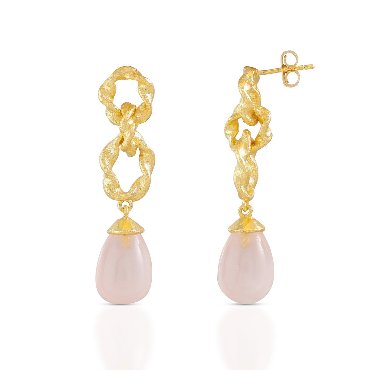 Moirai Double Twisted Loops Earrings Rose Quartz
