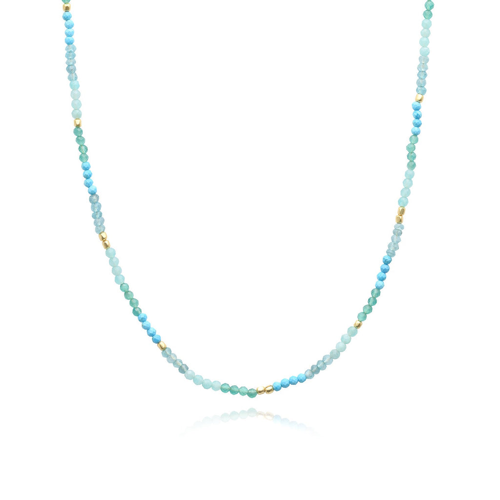 Milos Mixed Gemstone Beaded Necklace  Amazonite, Copper Turquoise & Green Jade
