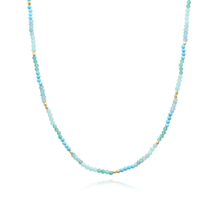 Milos Mixed Gemstone Beaded Necklace  Amazonite, Copper Turquoise & Green Jade