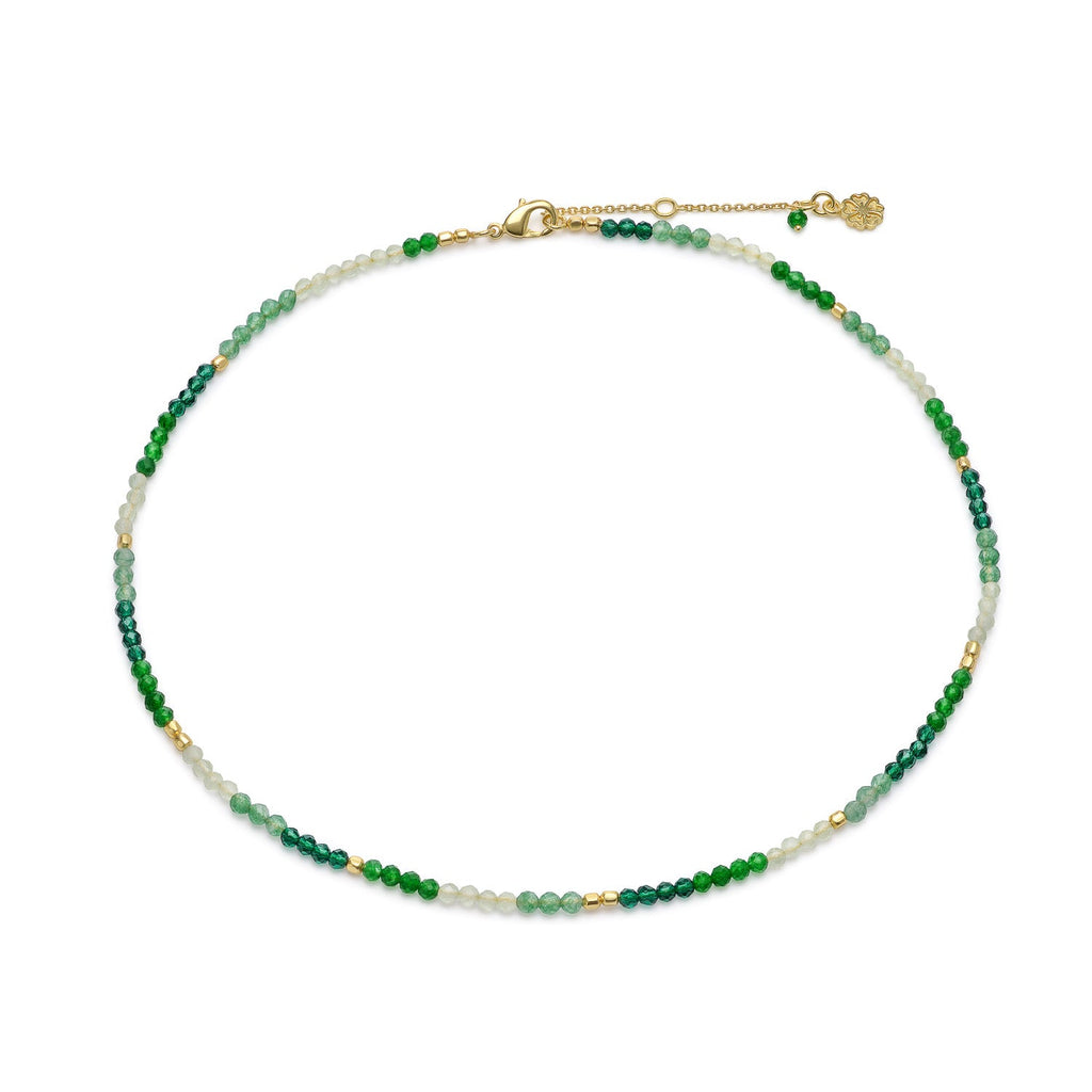 Milos Mixed Gemstone Beaded Necklace  Prehnite, Moss Agate & Green Aventurine