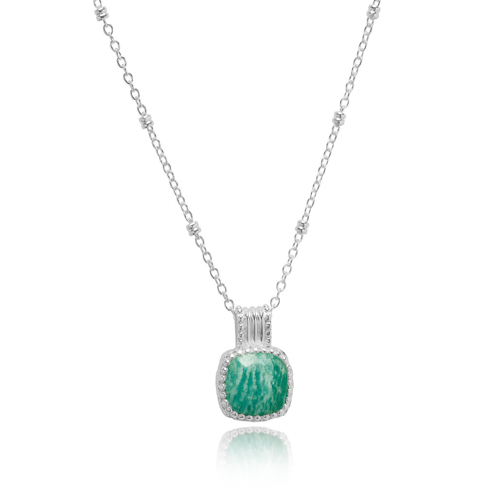 Tetra Square Gemstone Pendant Silver Amazonite