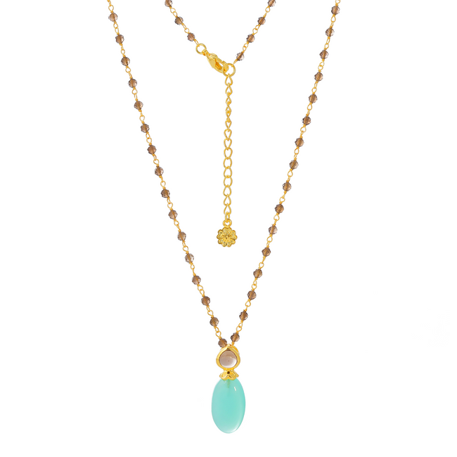 Persephone Double Gemstone Beaded Chain Necklace Pariba Onyx & Smoky Quartz