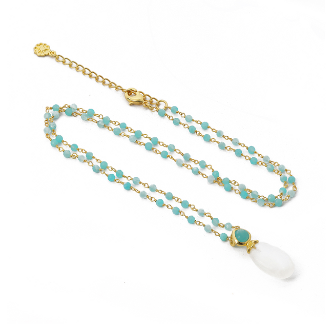 Persephone Double Gemstone Beaded Chain Necklace Moonstone & Amazonite