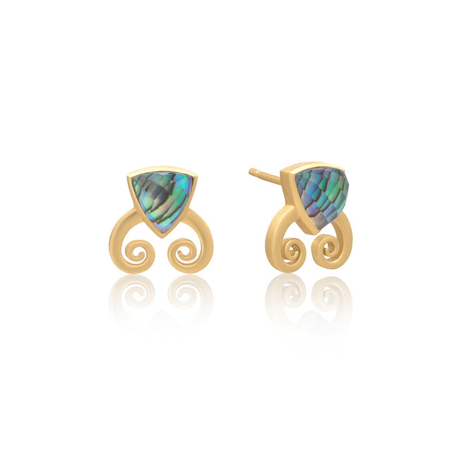 Dreieck-Doublet- und Scroll-Ohrstecker: Abalone mit Kristall