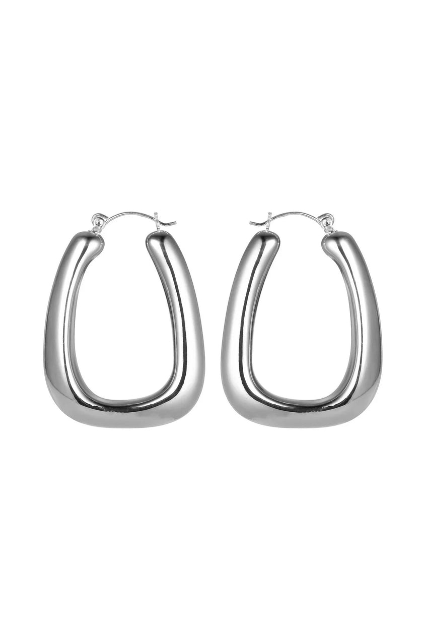 Silver Tone Diagonal Hoop Earrings