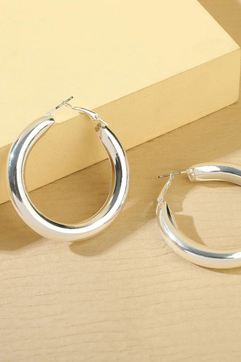 Silver Tone Chunky Hoop Earrings