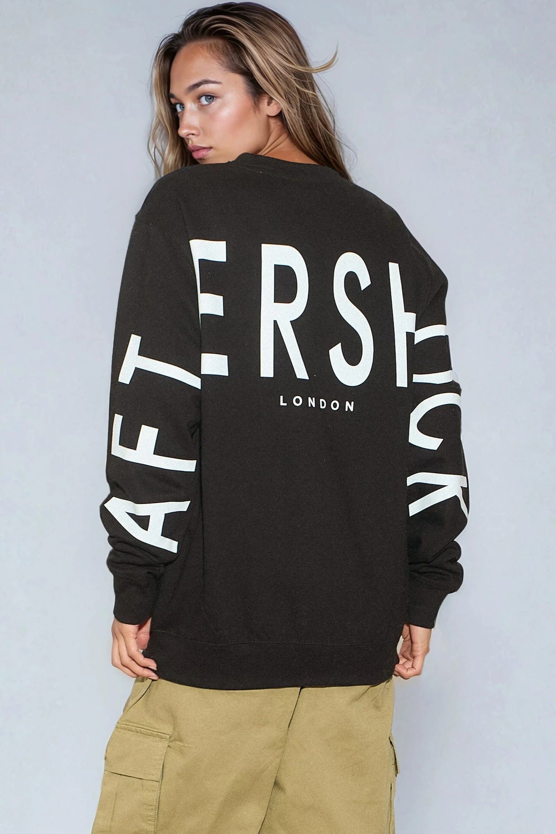 Black Aftershock Logo Oversized Crewneck Sweatshirt