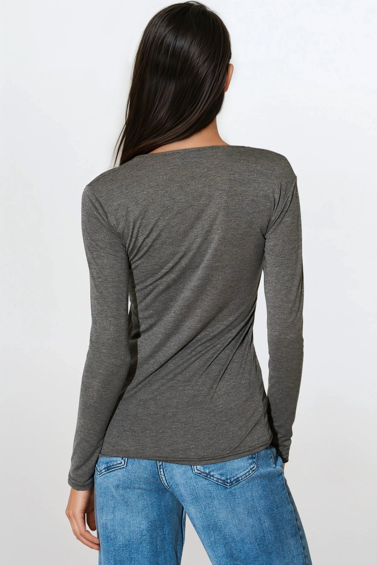Charcoal V Neck Long Sleeve Top