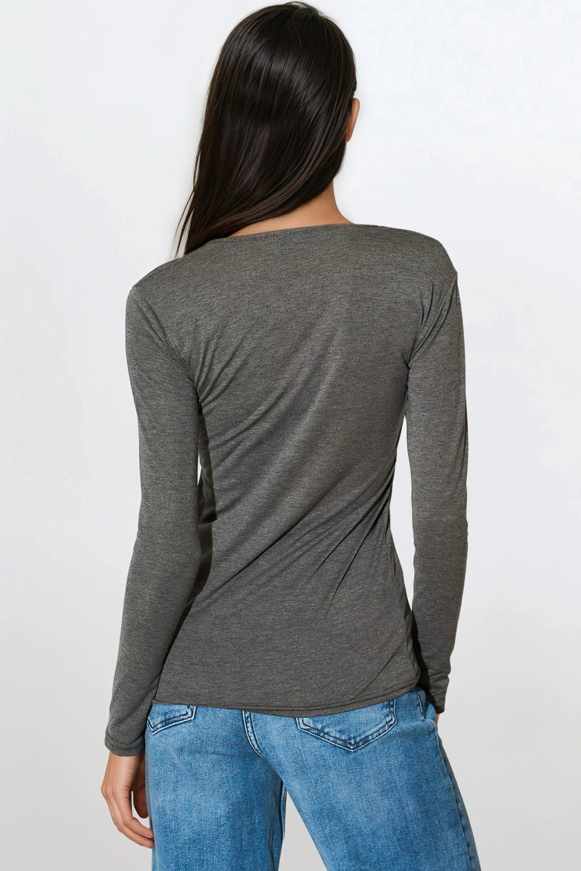 Charcoal V Neck Long Sleeve Top