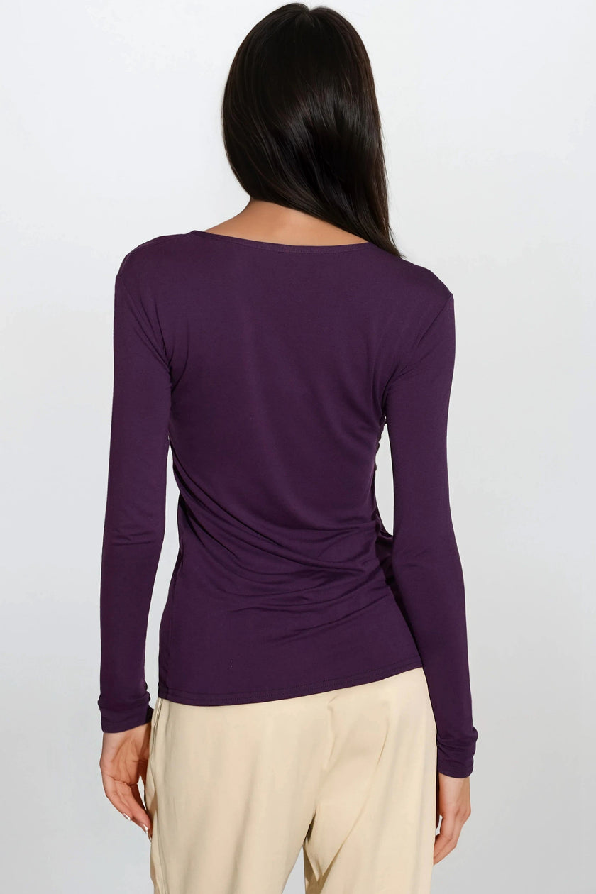 Purple V Neck Long Sleeve Top