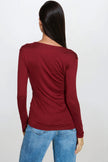 Wine V Neck Long Sleeve Top