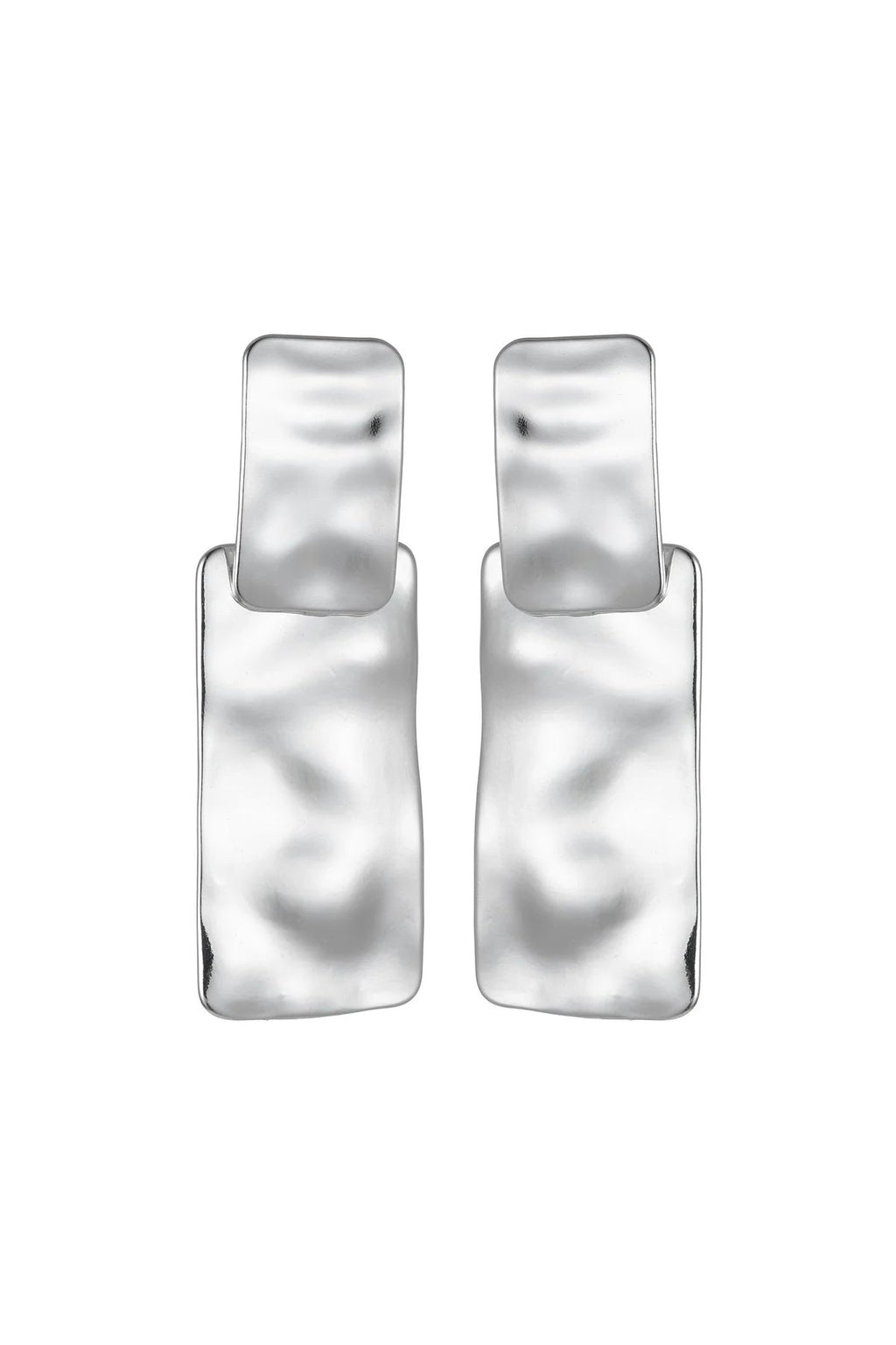 Silver Tone Hammered Rectangular Earrings