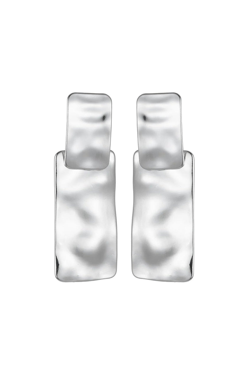 Silver Tone Hammered Rectangular Earrings