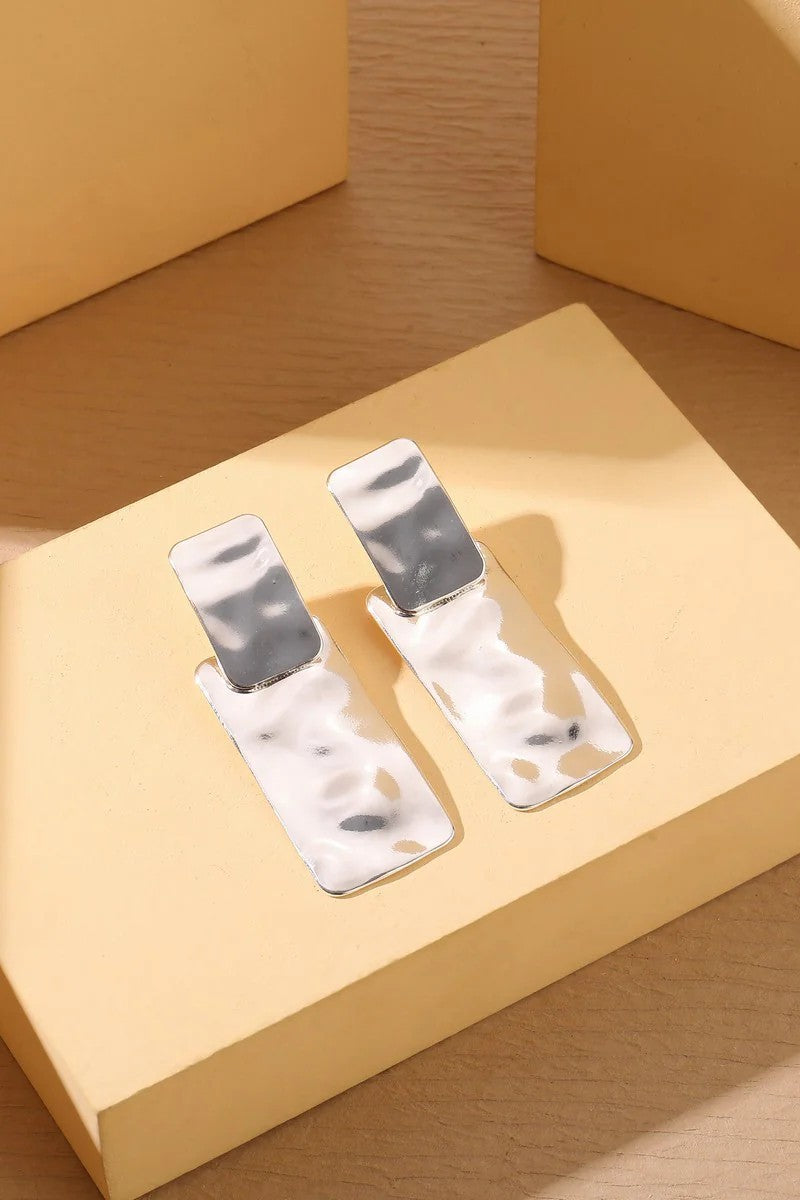 Silver Tone Hammered Rectangular Earrings