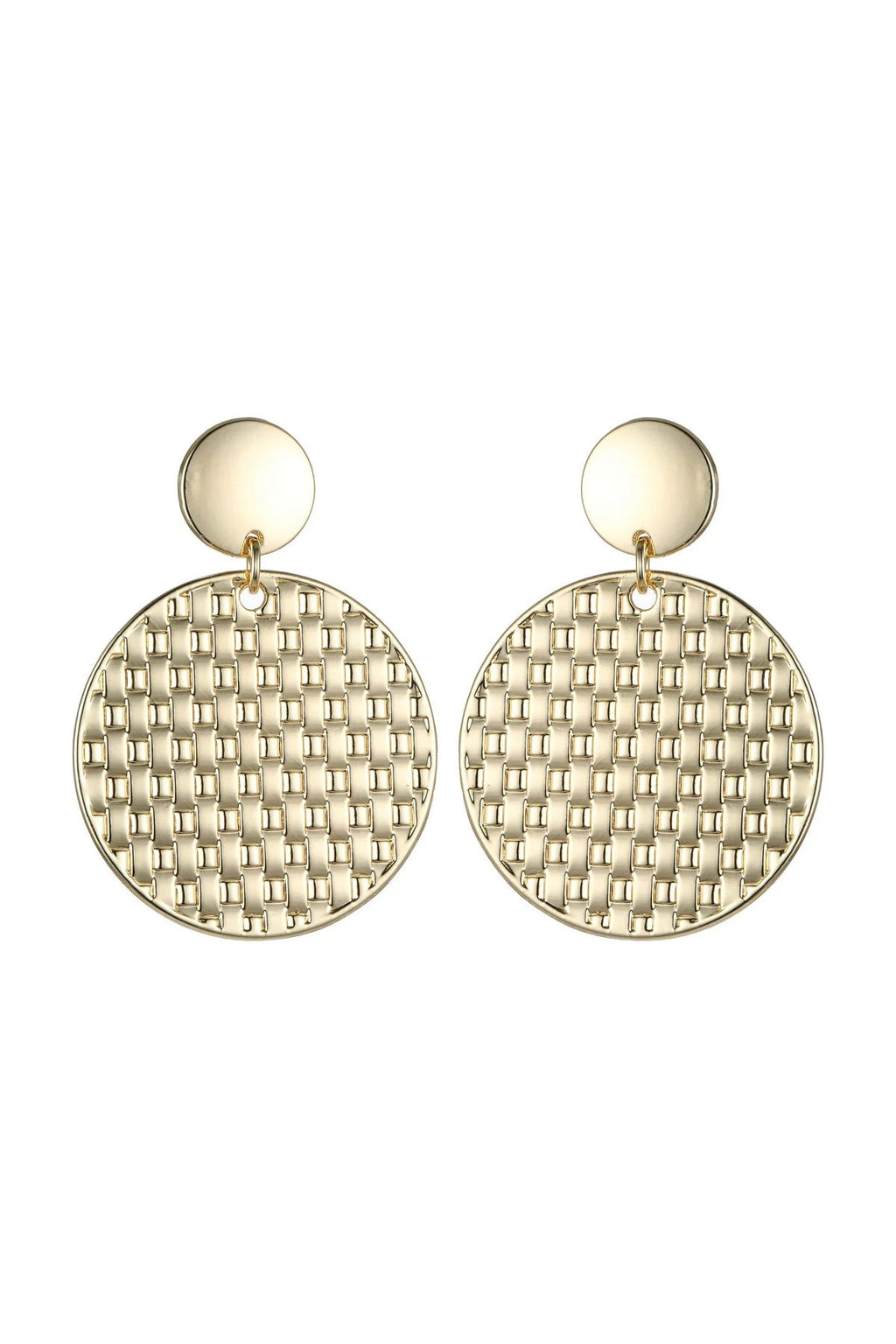 Gold Tone Mesh Textured Circle Earrings