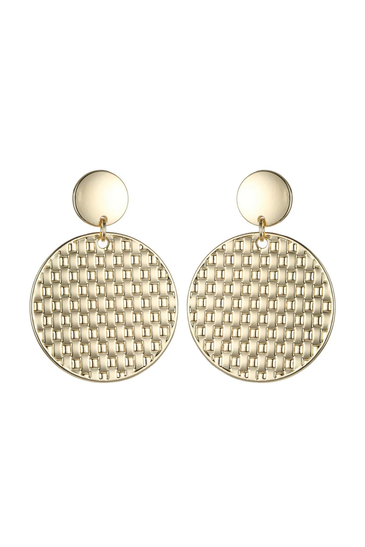 Gold Tone Mesh Textured Circle Earrings