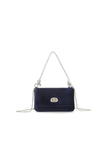 Navy Velvet Small Evening Bag with Silver Knot Handle