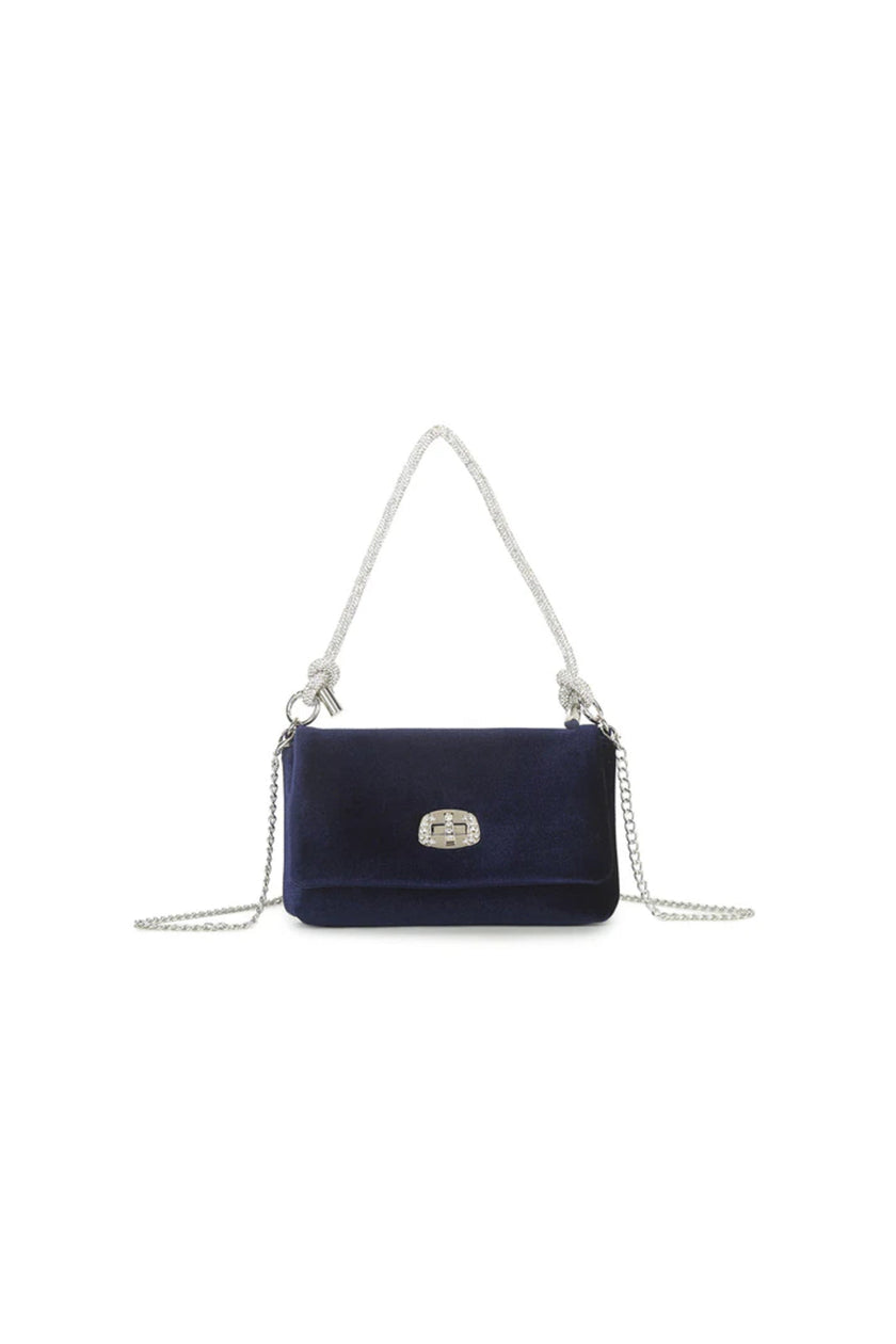 Navy Velvet Small Evening Bag with Silver Knot Handle
