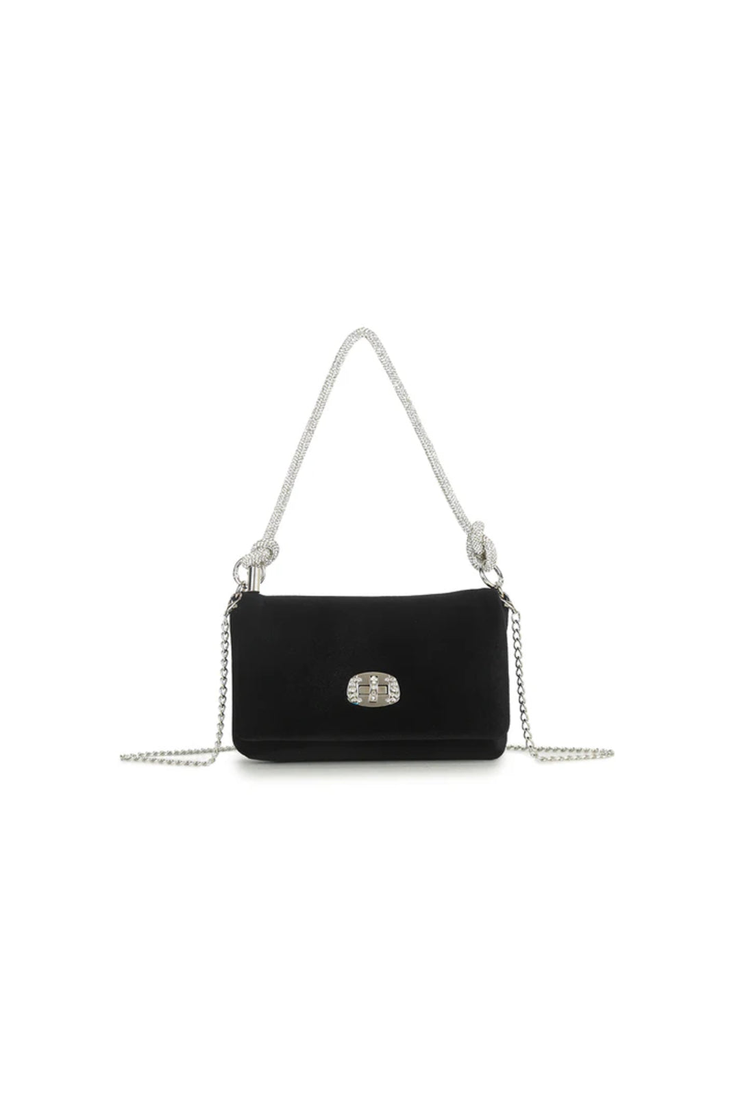 Black Velvet Small Evening Bag with Silver Knot Handle