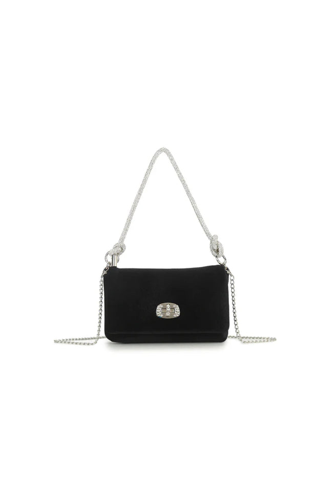 Black Velvet Small Evening Bag with Silver Knot Handle