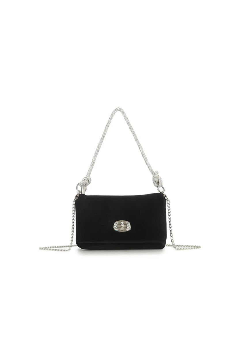 Black Velvet Small Evening Bag with Silver Knot Handle