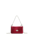 Cherry Red Velvet Small Evening Bag with Silver Knot Handle