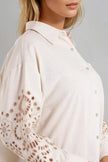 Chemise en mélange de lin à manches brodées beige