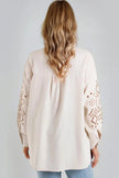 Chemise en mélange de lin à manches brodées beige