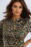 Khaki Animal High Neck Keyhole Mini Dress
