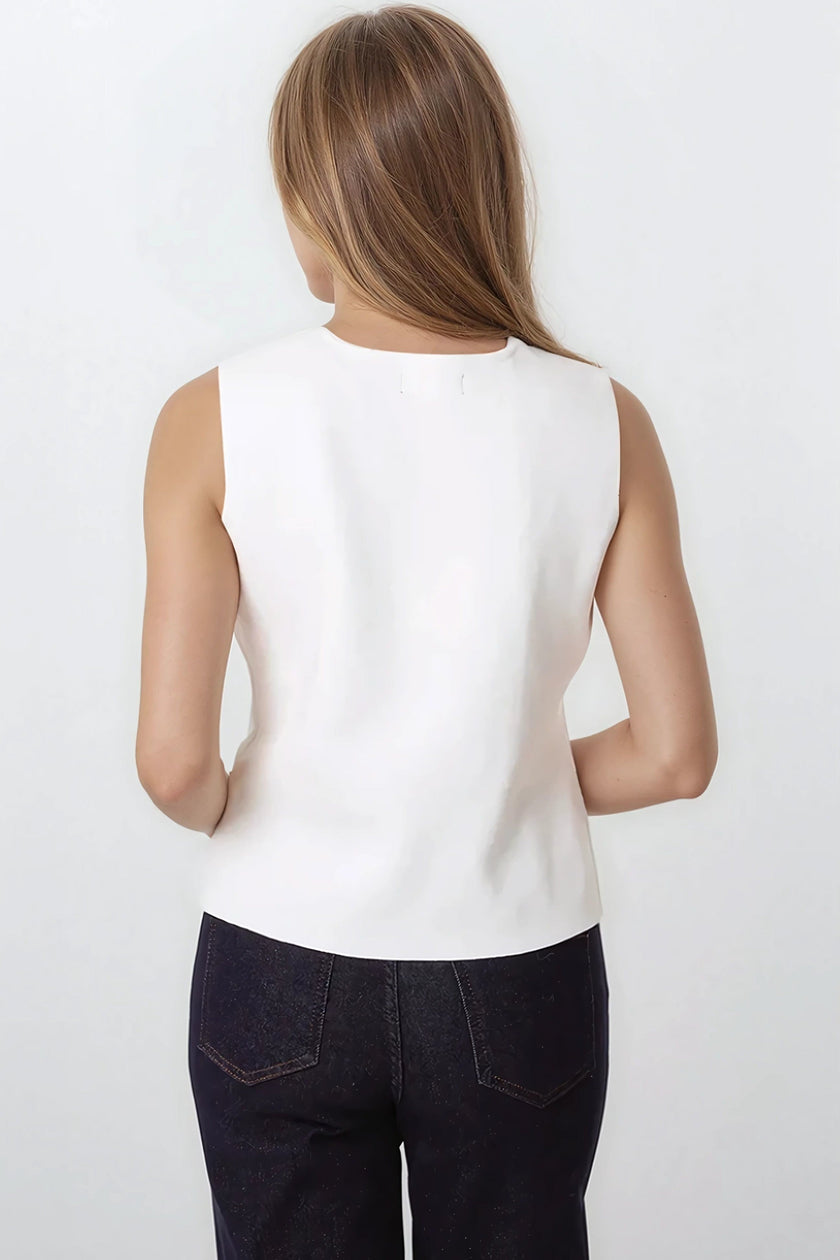 Ivory Asymmetric Fine Knit Waistcoat